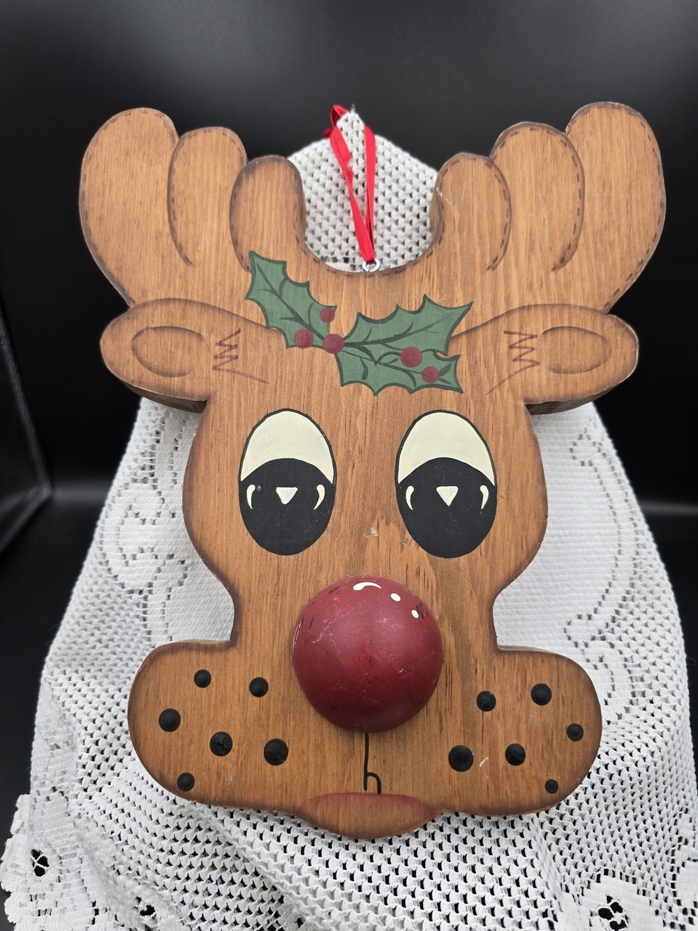 Festive Wooden Reindeer Wall Décor with Red Nose